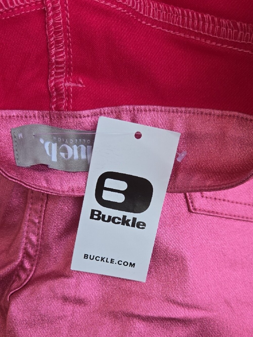 Blue Blush Buckle Bright Pink Denim Fringe Side Shorts Sz M - Picture 4 of 4